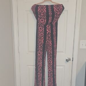 Love Tree Pink and Black Patterned Jumpsuit